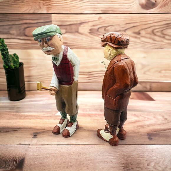 Vintage Standing Golf Figurines - Hand Carved And Signed By Artist - 9” Tall - Picture 3 of 10